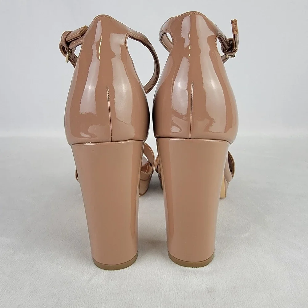 Nine West Women's Elope 3 Ankle Strap Block Heel Dress Sandals Beige 9.5M NEW